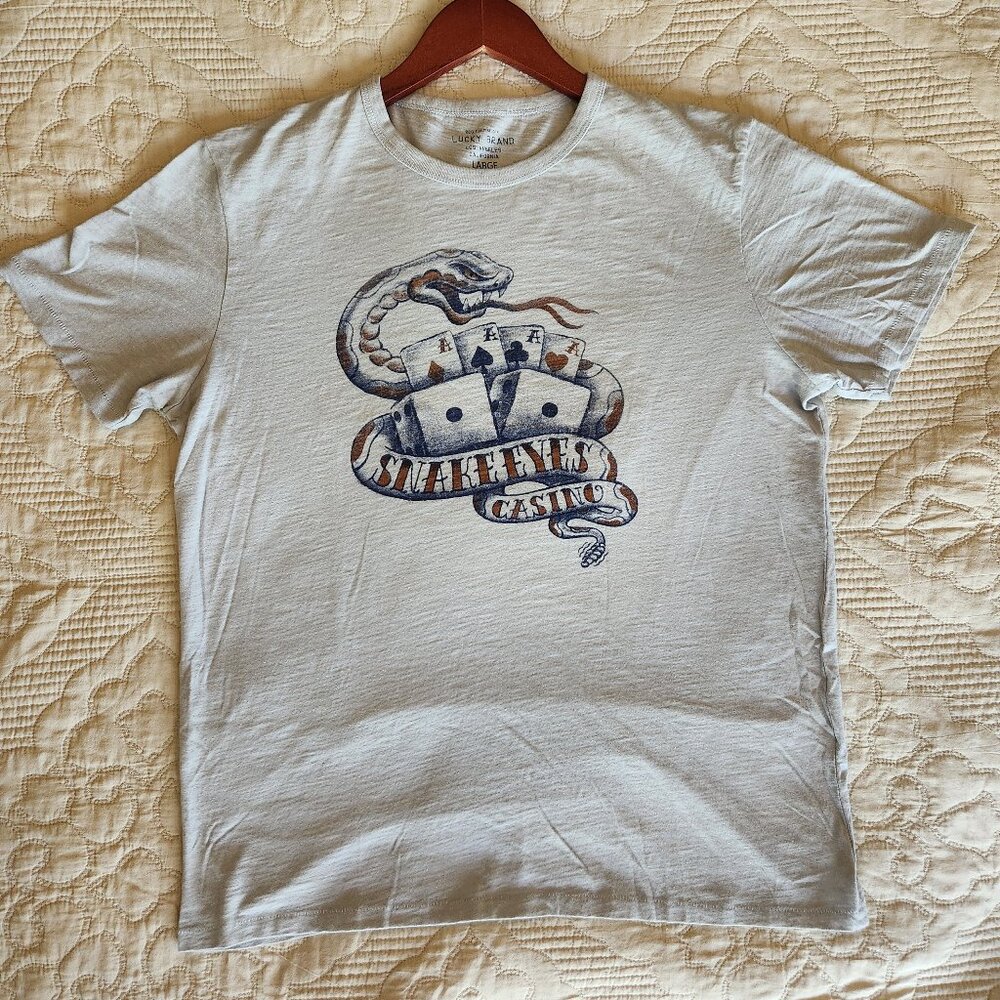 Lucky Brand "Snake Eyes" Tee Men's size LG light Gray